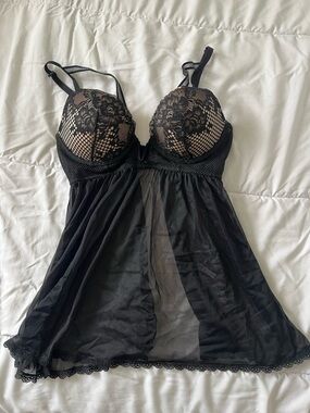 La SENZA Black Lace & Mesh Babydoll Chemise